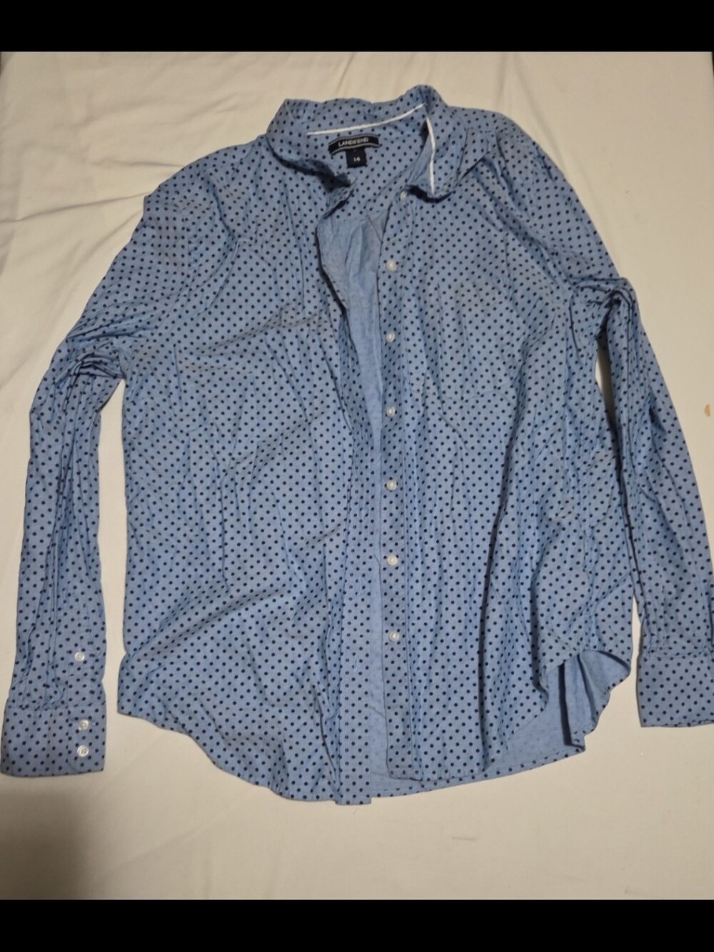 Lands end Women's size 14 blue polkadot button Blouse #27